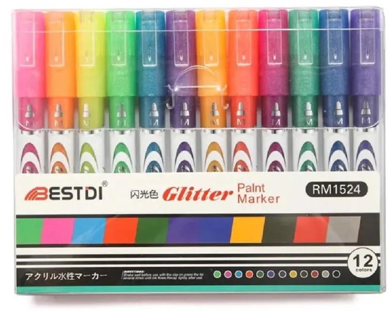 Popisovač Vikpap Popisovače akrylové 12 farieb hrot 2-3mm Glitter