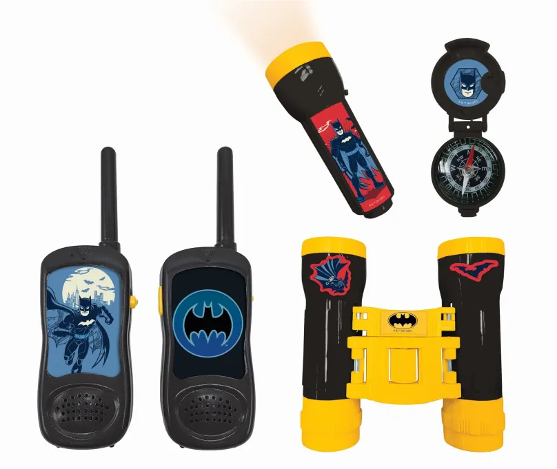 Detská vysielačka Lexibook Dobrodružná sada Batman s vysielačkami, ďalekohľadom a kompasom
