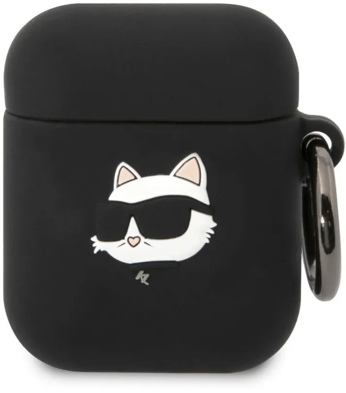 Puzdro na slúchadlá Karl Lagerfeld 3D Logo NFT Choupette Head Silikónové Puzdro pre Airpods 1/2 Black
