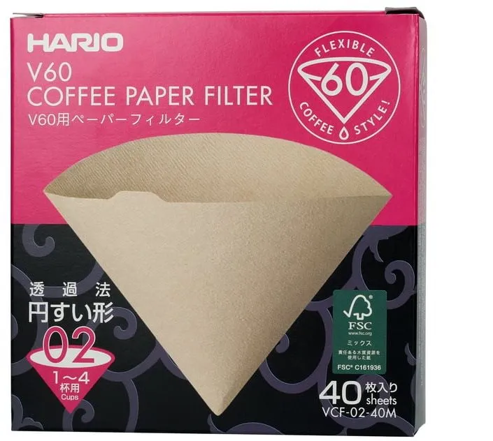 Filter na kávu Hario Misarashi papierové filtre V60-02, nebielené, 40ks