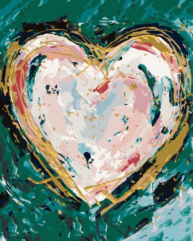 Maľovanie podľa čísel Farebné srdce na zelenom pozadí (Haley Bush), 80x100 cm, vypnuté plátno na rám