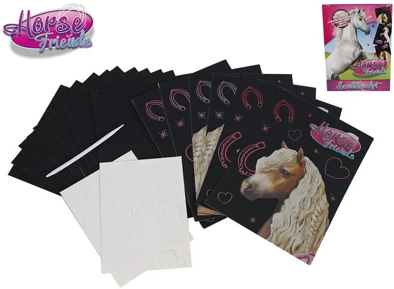 Vyškrabávacie obrázky Horse Friends škrabacie papieriky 16 ks v krabičke