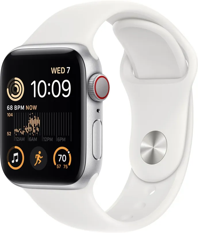 Chytré hodinky Apple Watch SE (2022) 40mm Cellular Strieborný hliník s bielym športovým remienkom