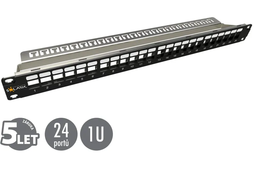 Modulárny neosadený patch panel Solarix 24 portov čierny 1U SX24M-0-STP-BK-UNI-N