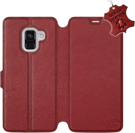 Kryt na mobil Flip puzdro na mobil Samsung Galaxy A8 2018 - Tmavo červené - kožené - Dark Red Leather