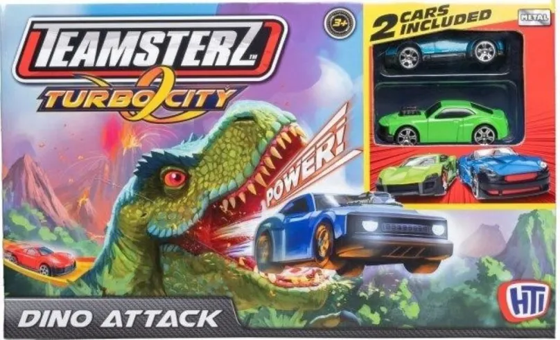 Autodráha Teamsterz dráha dinosaurus + 3 autíčka, mechanická, dĺžka trate 30 cm, 1 trať na