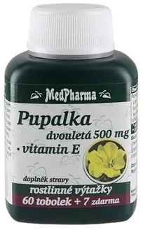 Pupalkový olej MedPharma Pupalka dvojročná 500 mg + Vitamín E - 67 tob.