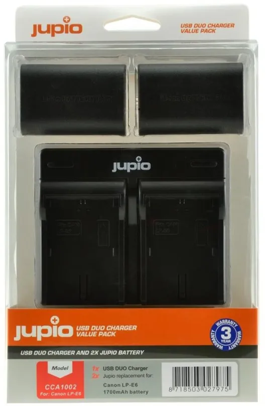 Batéria pre fotoaparát Jupio 2x LP-E6 1700mAh + USB Duálna nabíjačka