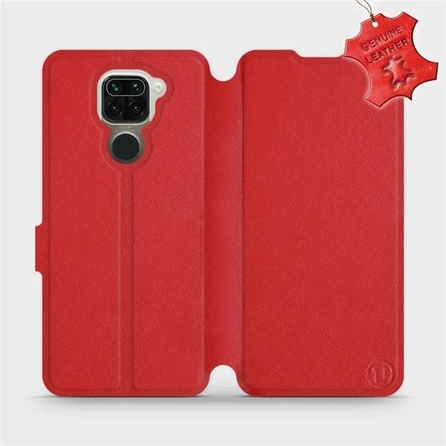Kryt na mobil Flip púzdro na mobil Xiaomi Redmi Note 9 - Červené - kožené - Red Leather