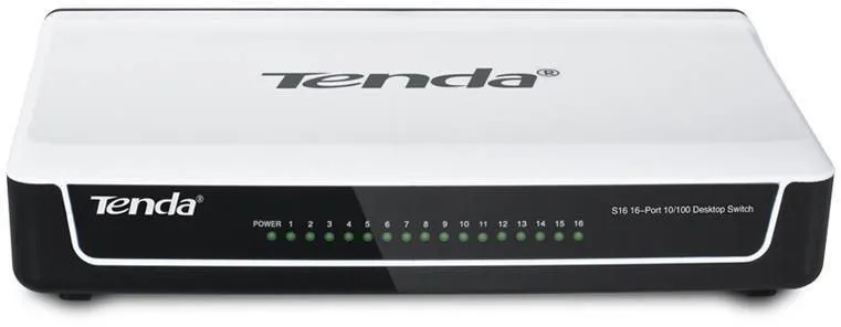 Switch Tenda S16, desktop, 16x RJ-45, Auto-MDI/MDIX, rozmery 41,2 x 218 x 135 mm (VxŠxH)