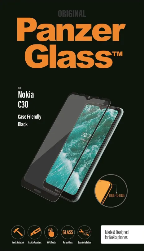 Ochranné sklo PanzerGlass™ Edge-to-Edge Nokia C30, pre Nokia C30, zaoblenie 2.5D, tvrdosť