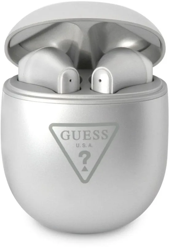 Bezdrôtové slúchadlá Guess True Wireless Triangle Logo BT5.0 4H Stereo Earphones Glossy Silver