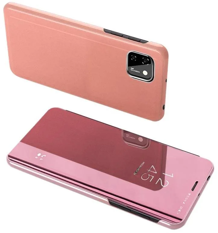 Puzdro na mobil Clear View knižkové puzdro na Huawei Y5p, ružové