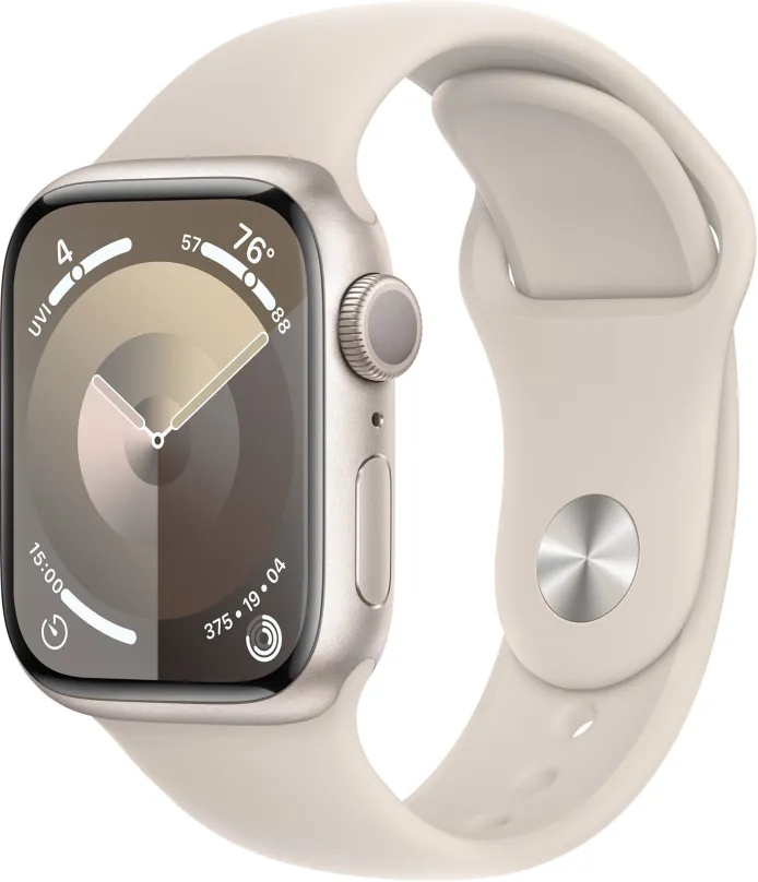 Chytré hodinky Apple Watch Series 9 41mm Hviezdne biely hliník s hviezdne bielym športovým remienkom - M/L