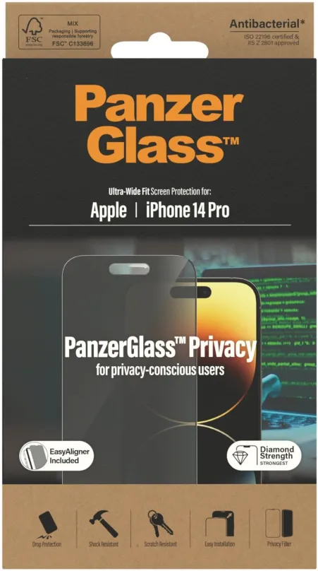 Ochranné sklo PanzerGlass Privacy Apple iPhone 14 Pro s inštalačným rámčekom