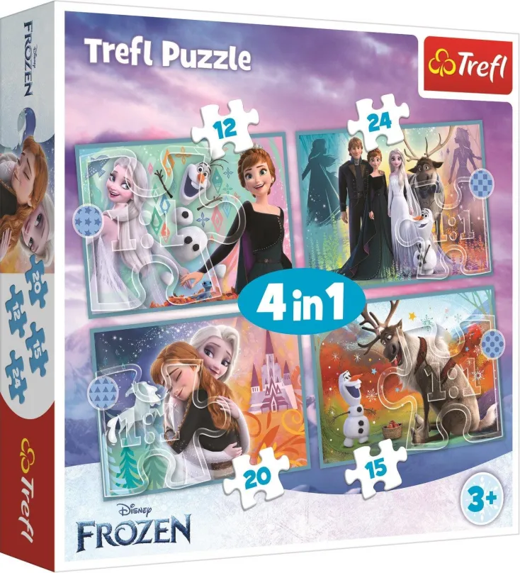 Puzzle Trefl Puzzle Ľadové kráľovstvo: Úžasný svet 4v1 (12,15,20,24 dielikov)