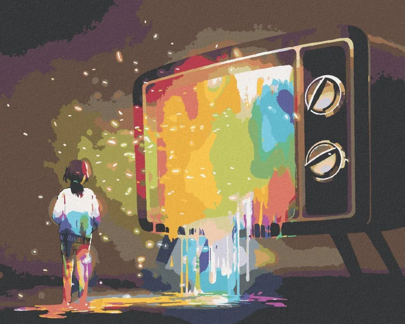 Maľovanie podľa čísel Farebné svetlo z televízie, 40x50 cm, bez rámu a bez vypnutia plátna