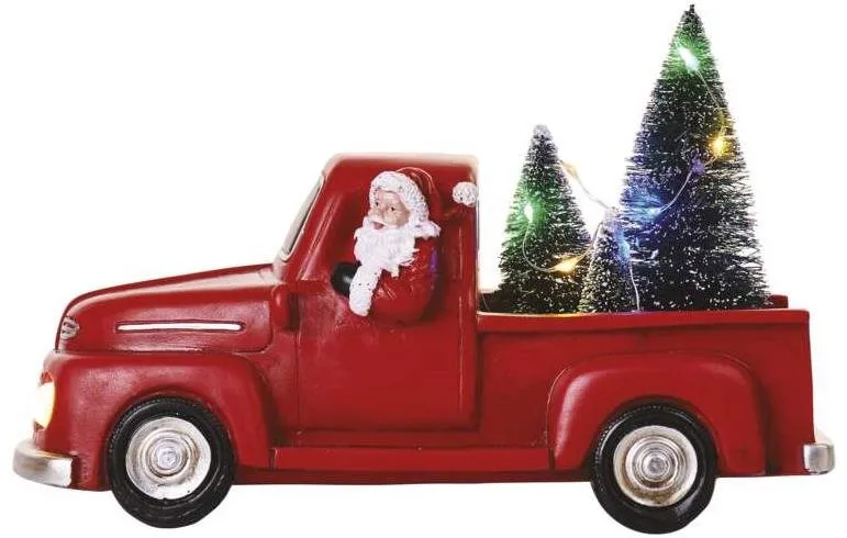 Vianočné osvetlenie EMOS LED dekorácia - Santa v aute s vianočnými stromčekmi, 10 cm, 3x AA, vnútorné, multicolor