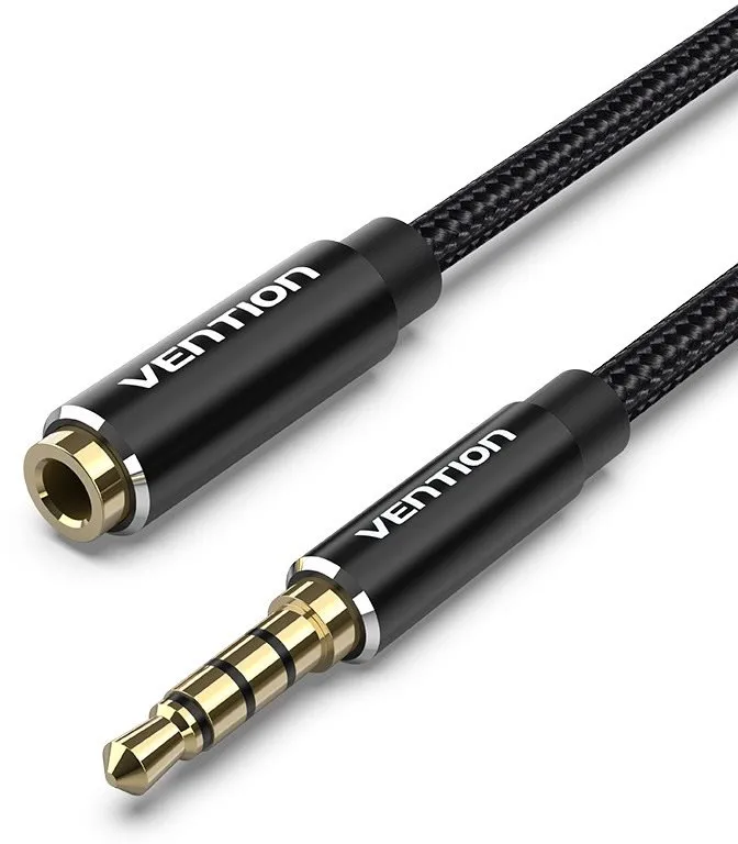 Audio kábel Vention Cotton Braided TRRS 3.5mm Male to 3.5mm Female Audio Extension 1m Black Aluminum Alloy Type