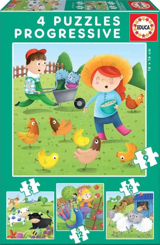 Puzzle Educa Puzzle Zvieratká z farmy 4v1 (6,9,12,16 dielikov)
