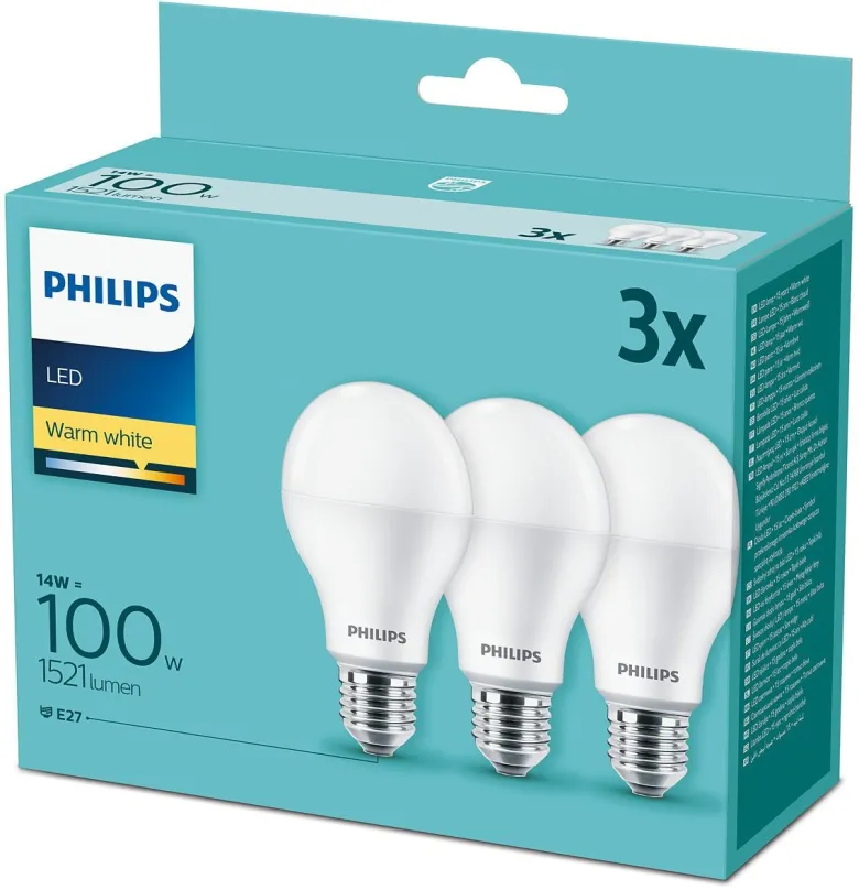 Philips 8718699694920 3x LED žiarovka 1x14W | E27 | 1521lm | 2700K - triple pack
