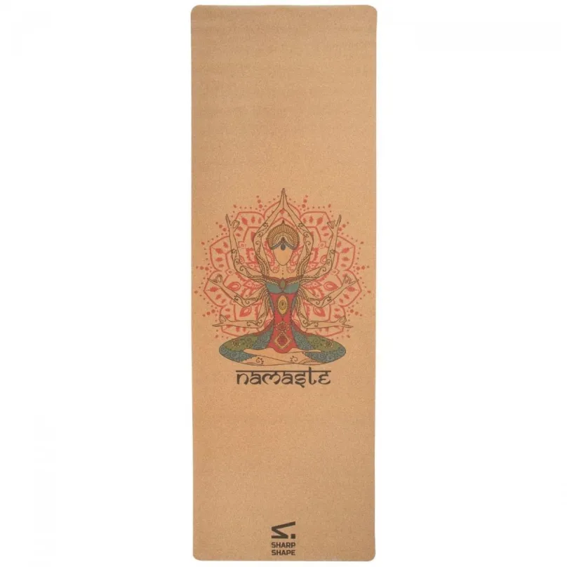 Jogamatka Sharp Shape Cork travel yoga mat Namaste, rozmery 183x61 cm, hrúbka 0,1 cm, ma