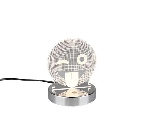 Trio R52641106 LED stolové dekoratívne svietidlo Smiley 1x3,2W | 200lm | 3000K | RGB - smajlík, vypínač na tele, chróm