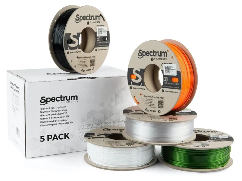 Spectrum 3D filament, Premium PCTG, 1,75 mm, 5x250 g, 80751, mix Arctic White, Traffic Bla