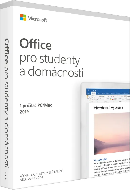Kancelárska aplikácia Microsoft Office 2019 pre domácnosti a študentov CZ (BOX)