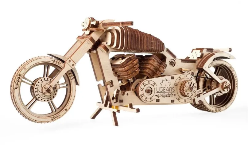 Stavebnica Ugears 3D drevené mechanické puzzle VM-02 Motorka (chopper)