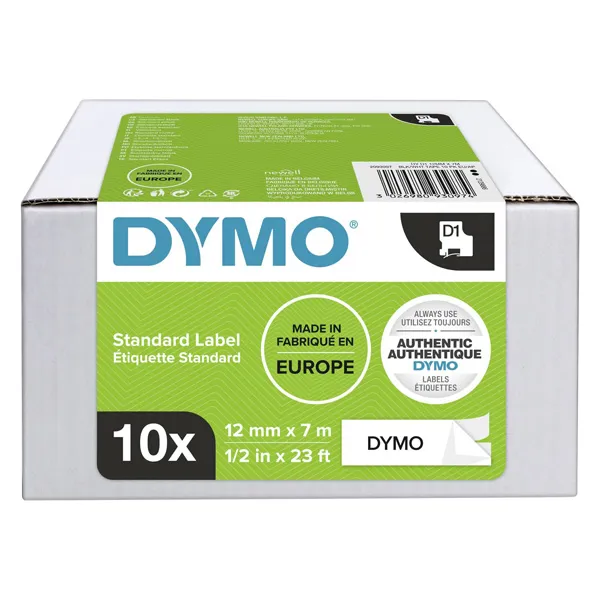 Dymo originálna páska do tlačiarne štítkov, Dymo, 2093097, čierna tlač/biely podklad, 7m, 12mm, 10ks v balení, cena za balenie, D1