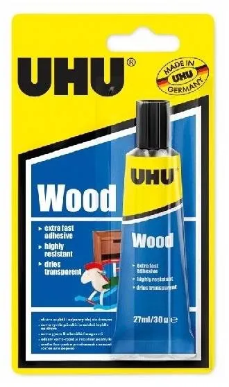 Lepidlo UHU Wood 27 ml, kontaktné, zaistí pevný typ spoja, vhodné na použitie na materiál