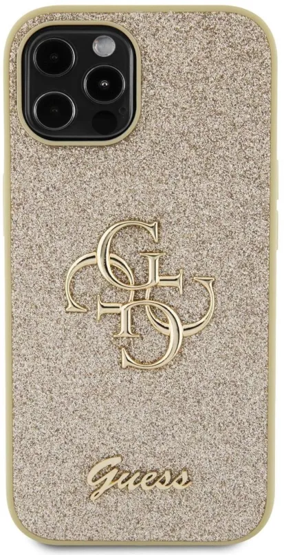 Kryt na mobil Guess PU Fixed Glitter 4G Metal Logo Zadný Kryt pre iPhone 12/12 Pre Gold