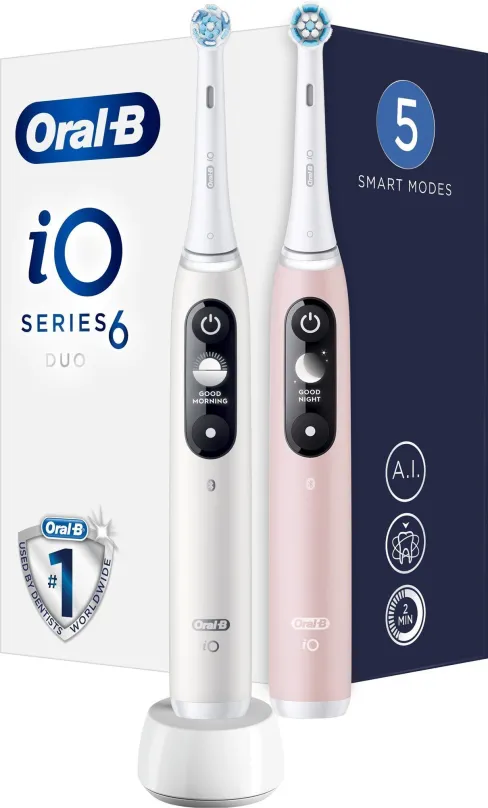 Elektrická zubná kefka Oral-B iO Series 6 Duo White & Pink Sand magnetické zubné kefky