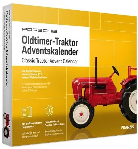Adventný kalendár Franzis adventný kalendár Porsche Oldtimer Traktor so zvukom 1:43