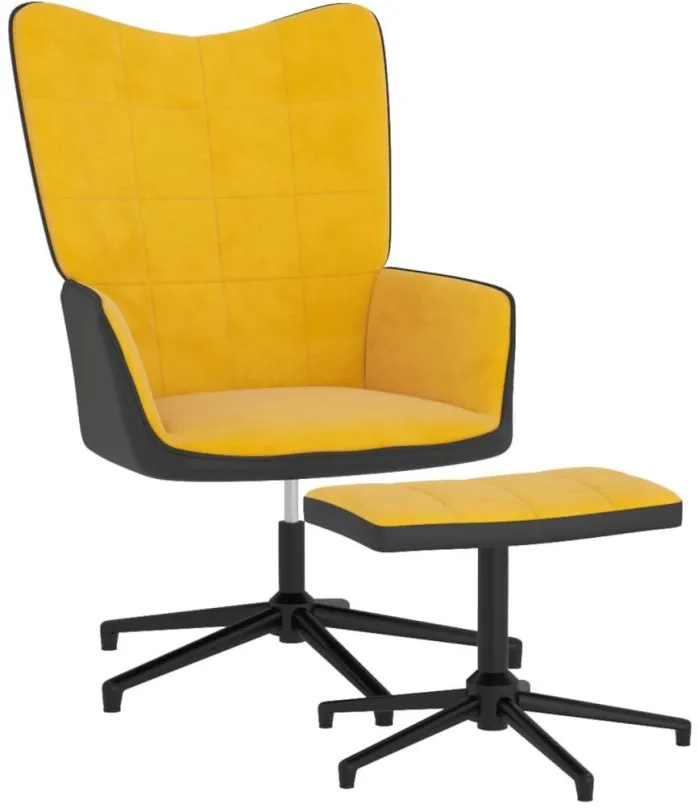 Kreslo Relaxačné kreslo so stoličkou horčicovo žltej zamat a PVC, 327849