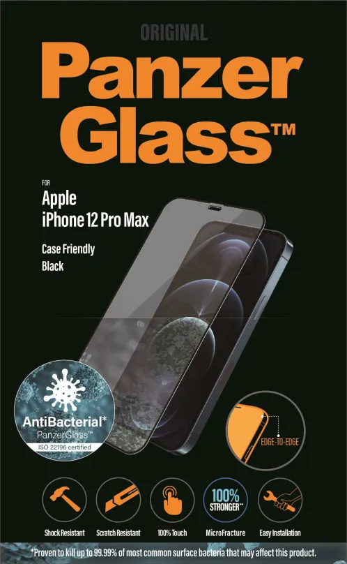 Ochranné sklo PanzerGlass Edge-to-Edge Antibacterial pre Apple iPhone 12 Pro Max čierne