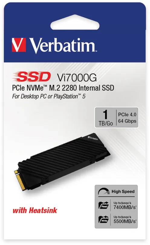 SSD disk Verbatim Vi7000G 1TB, M.2 (PCIe 4.0 4x NVMe), TLC (Triple-Level Cell), rýchlosť č