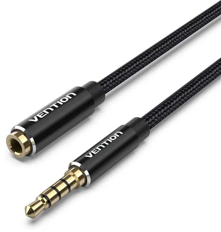 Audio kábel Vention Cotton Braided TRRS 3.5mm Male to 3.5mm Female Audio Extension 1.5m Black Aluminum Alloy