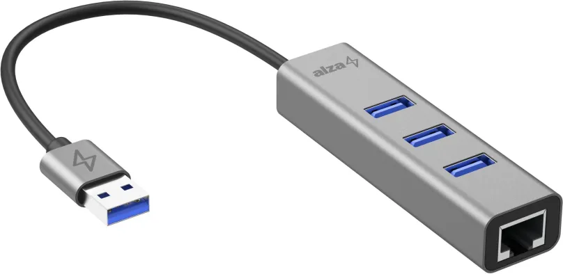 USB Hub AlzaPower AluCore USB-A (M) na 3× USB-A (F) s LAN vesmírne šedá