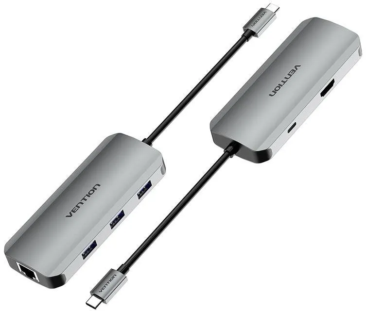 Replikátor portov Vention 6-in-1 USB-C to HDMI/USB 3.0 x 3/RJ45/PD Docking Station 0.15M Gray Aluminum