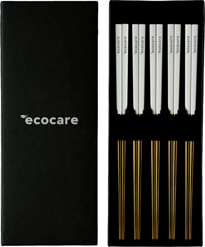 Súprava príborov ECOCARE Kovové Sushi Prútiky Box Gold-White 10 ks