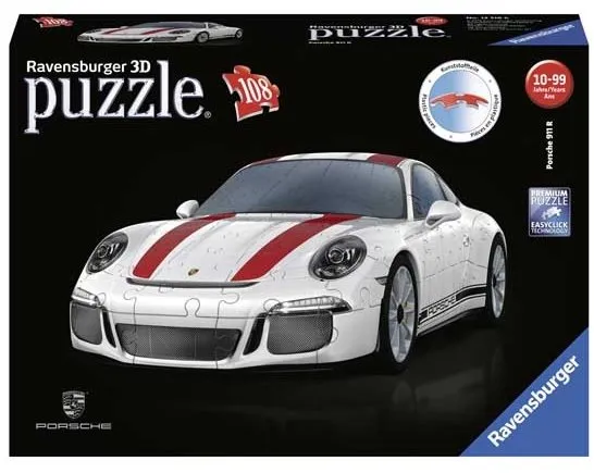3D puzzle Ravensburger 3D 125289 Porsche 911R, 108 dielikov v balení, téma dopravný prostr