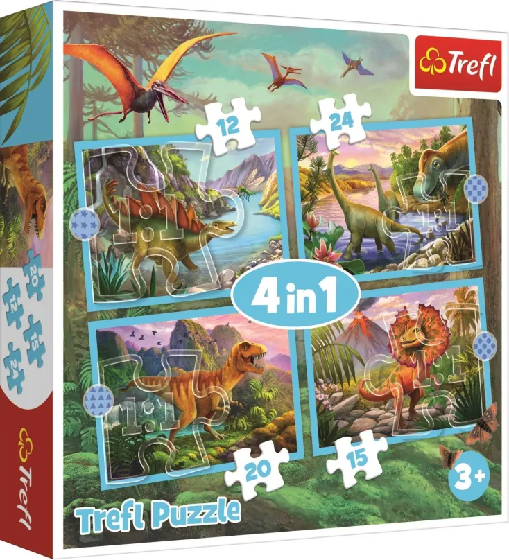Puzzle Trefl Puzzle Jedineční dinosaury 4v1 (12,15,20,24 dielikov)