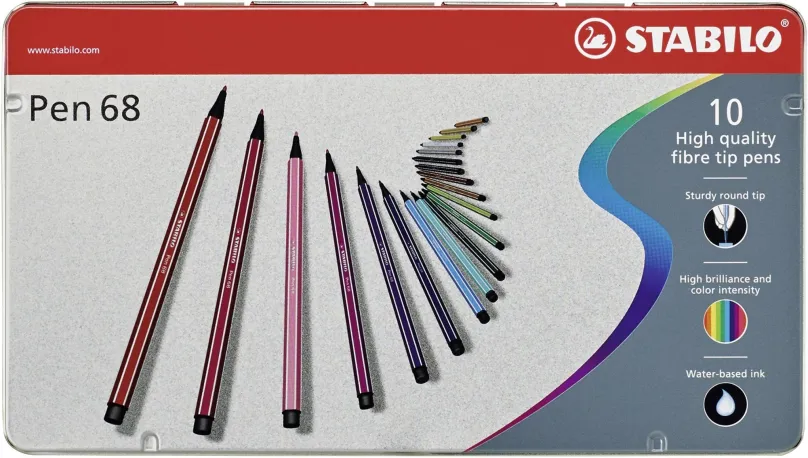 Fixy STABILO Pen 68 kovové púzdro 10 farieb