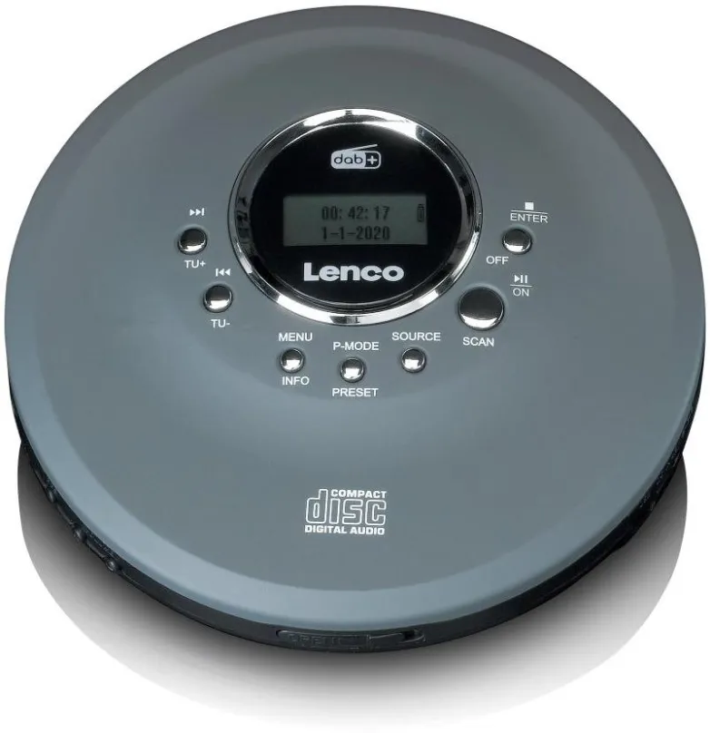 Discman Lenco CD-400GY, prehrávanie CD, podpora MP3, doba prehrávania 8 h, integrovaná bat