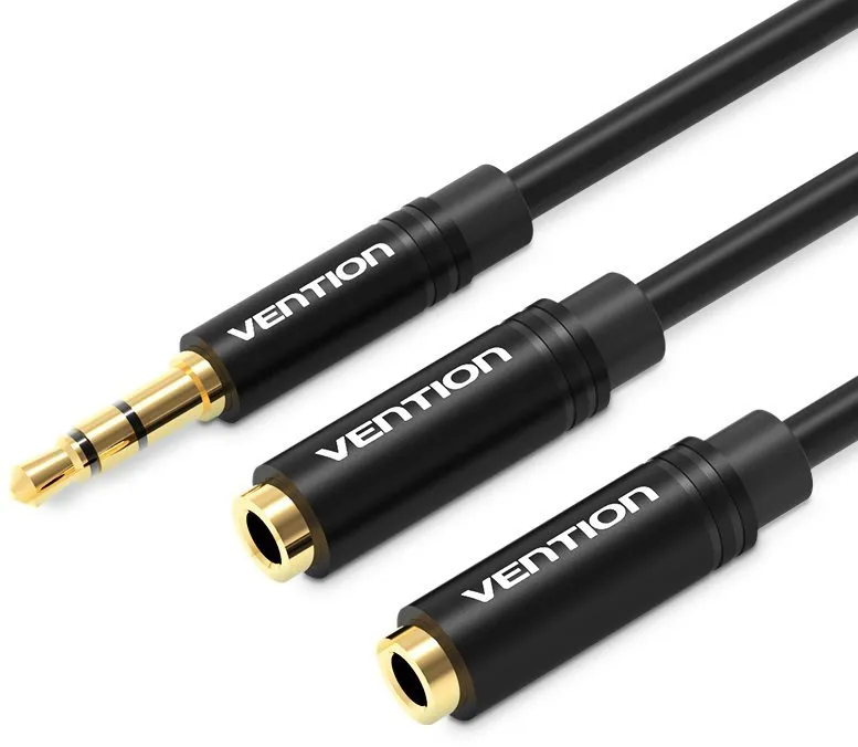 Redukcia Vention 3.5mm Male to 2x 3.5mm Female Stereo Splitter Cable 0.3M Black Metal Type