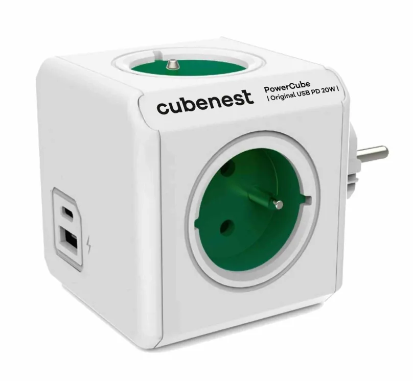 Zásuvka Cubenest Powercube Original USB PD 20W, A+C, 4x zásuvka, biela/zelená