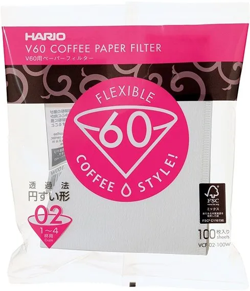 Filter na kávu Hario papierové filtre V60-02 (VCF-02-100W-H), biele, 100ks