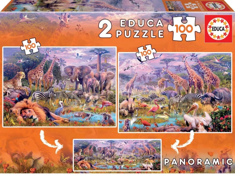 Puzzle Educa Puzzle Divoké zvieratá 2x100 dielikov
